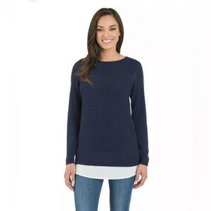 Hilary Radley Two Fer Navy/White Ribbed Pull Over Sweater, Size Medium